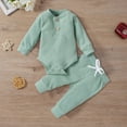thumbnail image 3 of Kiijoy Infant Boys Outfits Solid Soft Comfy Long Sleeve Romper Pants 2Pcs Set, Sizes 9-12M, 3 of 7