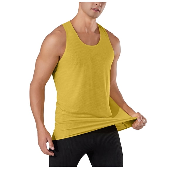 NOLDARES Men's Classic Sleeveless Baggy Tank Tops Gym Muscle Tee for Athletic Workout Casual Vacation(Yellow,L)