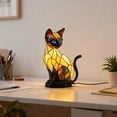 thumbnail image 4 of Cute Siamese Cat Resin Night Light, Solar Powered Garden Statue with Colorful Stained Glass Effect, Outdoor Patio Animal Figurine, Festive Lamp Gift, Yellow, 4 of 6