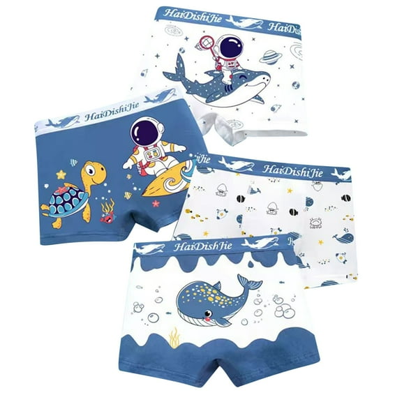 Xfvqtps 4PCS Kids Toddler Little Boys Underwear Boxer Briefs Blue Cotton Soft Shark Ocean Print for Boys 4-15 Years Blue