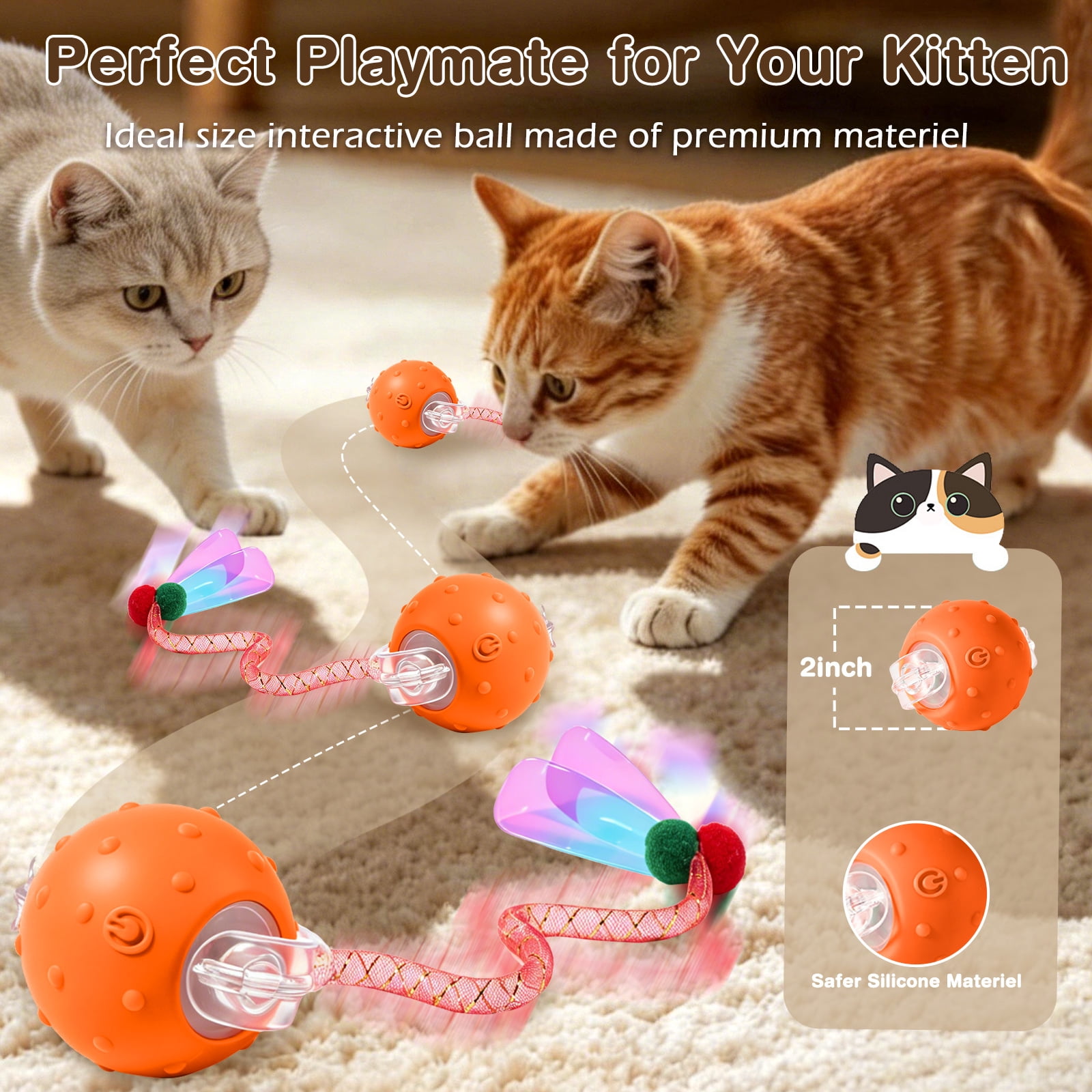 Risehigh Cat Toys for Indoor Cat Toy Smart Interactive Cat Toy Ball Rechargeable