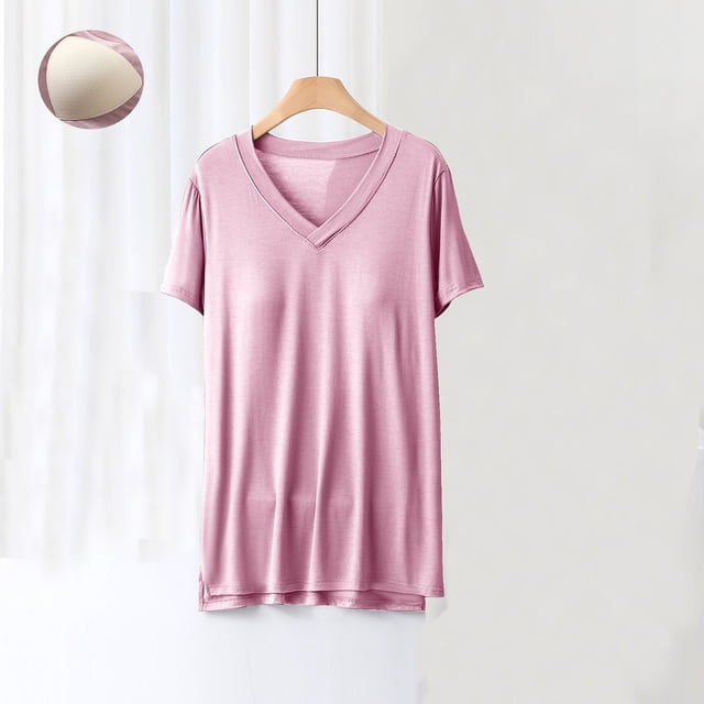 Blusa de pijama de manga corta para mujer, lisa, informal, a la moda, con cuello regular, de manga corta