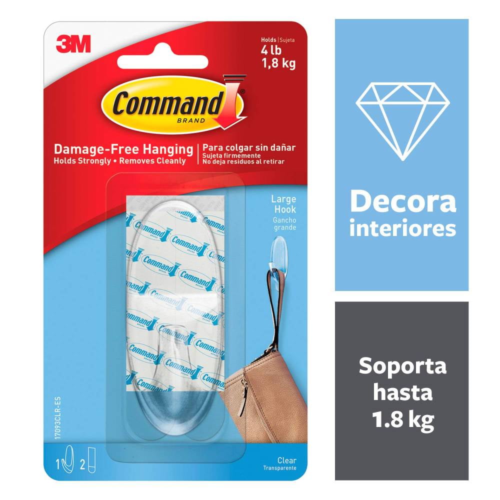 Command Large Clear Hook Damage Free Adhesive 1 Hook 2 Strips, 6-Pack