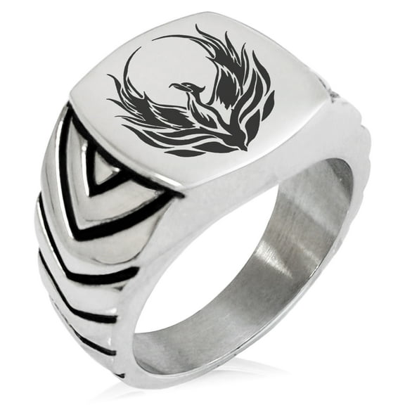 Stainless Steel Greek Mythology Phoenix Chevron Pattern Biker Style Polished Ring