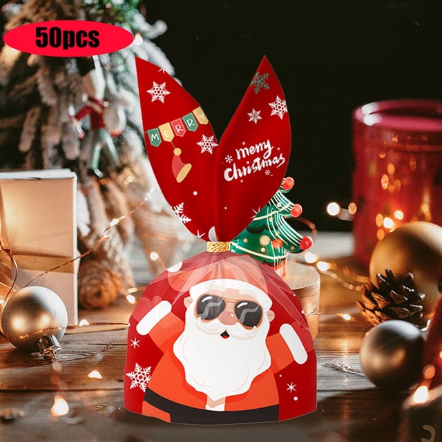Bolsas de Dulces Navideñas (Paquete de 50) | Bolsas de Plástico para Refrigerios, Rojas, Verdes y Blancas, de 15 X 28 Cm | Bolsas Reutilizables para Galletas, Refrigerios, Artículos para Fiestas, Rep