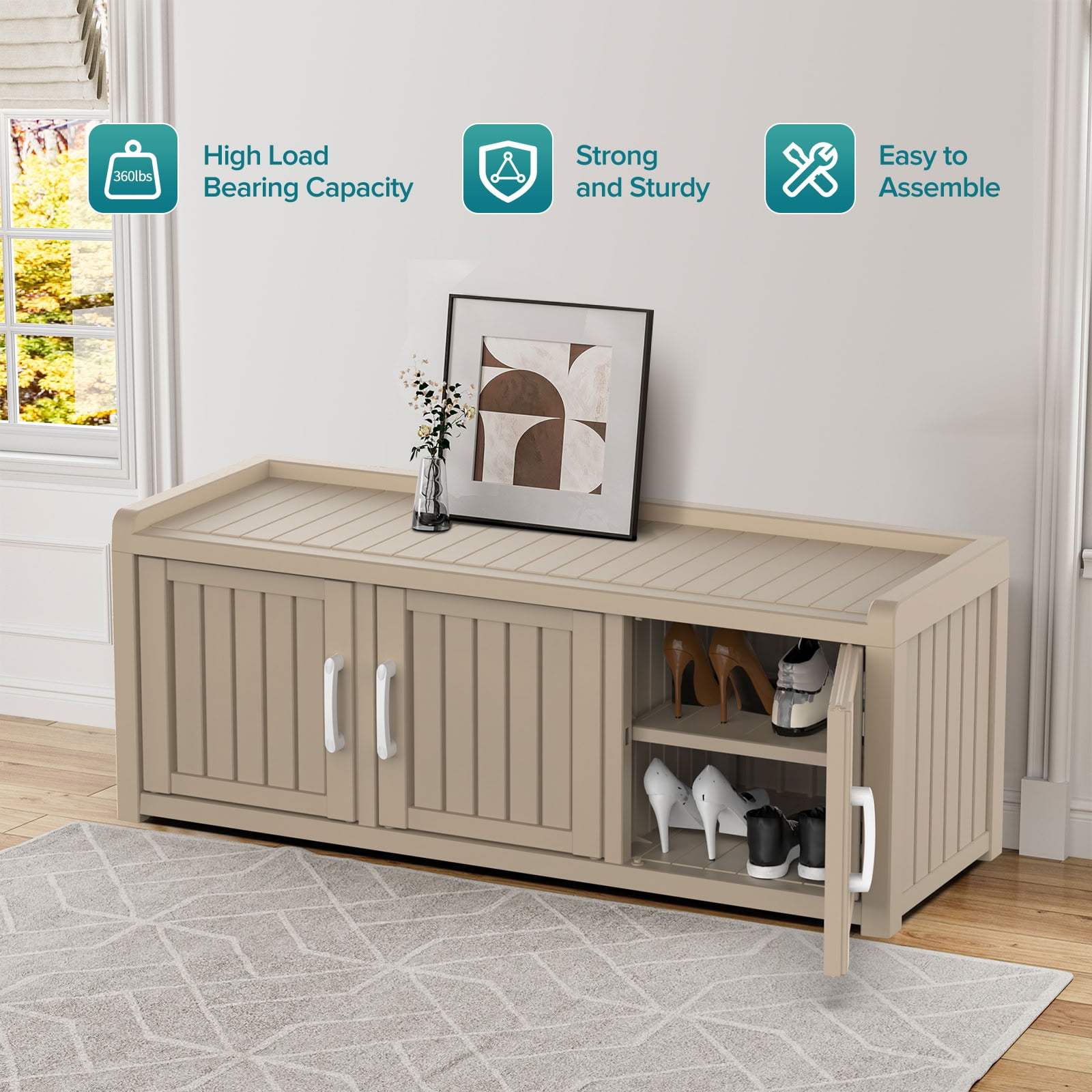 MAYEERTY Three-Door Entry Shoe Storage Cabinet, Weatherproof Shoe Organizer with Removable Layers