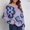 thumbnail image 2 of Lilgiuy Women's Round-Neck Sweater Flower Loose Autumn And Winter Long Sleeve Sweater Leisure,Purple,4 2022 Fall Winter, 2 of 5