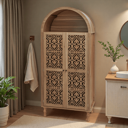 YINGYING 72" Tall Arched Bathroom Storage Cabinet, Linen Cabinet with Adjustable Shelves, Versatile Cupboard for Living Room, Kitchen, Dining