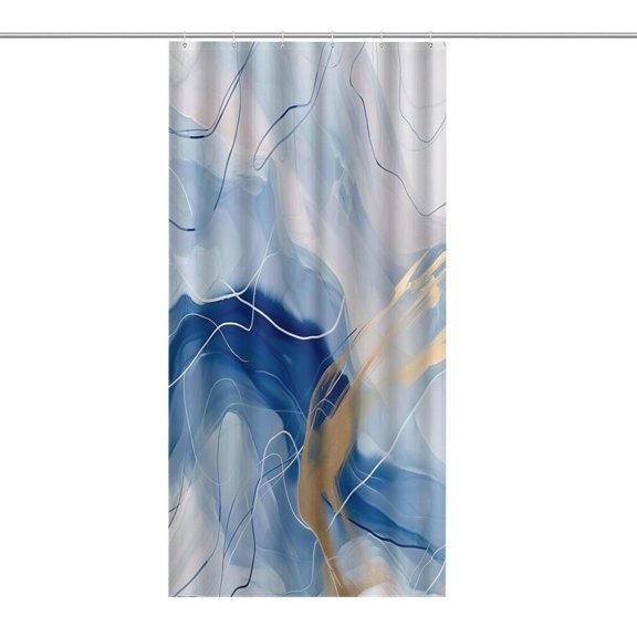 RKSupls Waterproof Shower Curtain, Blue Gold Abstract Wave Lines Polyester Shower Curtain with Hooks for Chic Elegant Home Bathtub Bathroom Decor Washable