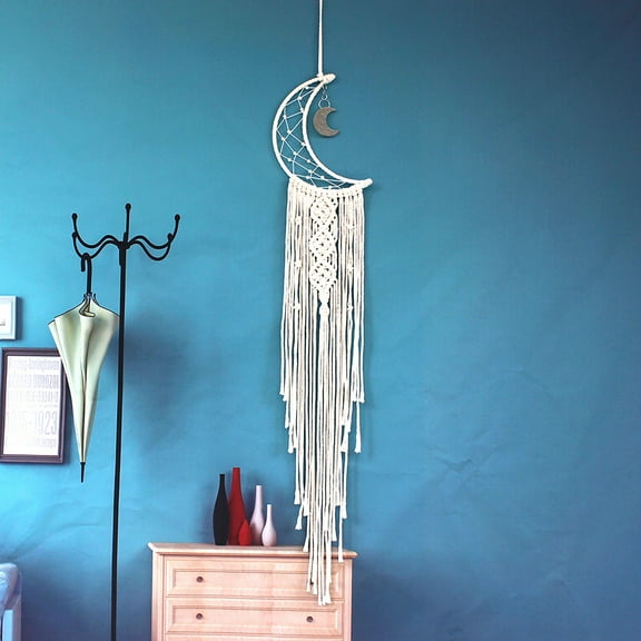 Hand-Woven Moon Dream Catcher, Bohemia Hollow-out Woven Wall Hanging, Hand-Knitted Wall Decor With Long Tassel for Home Decor, Teen Girl Room