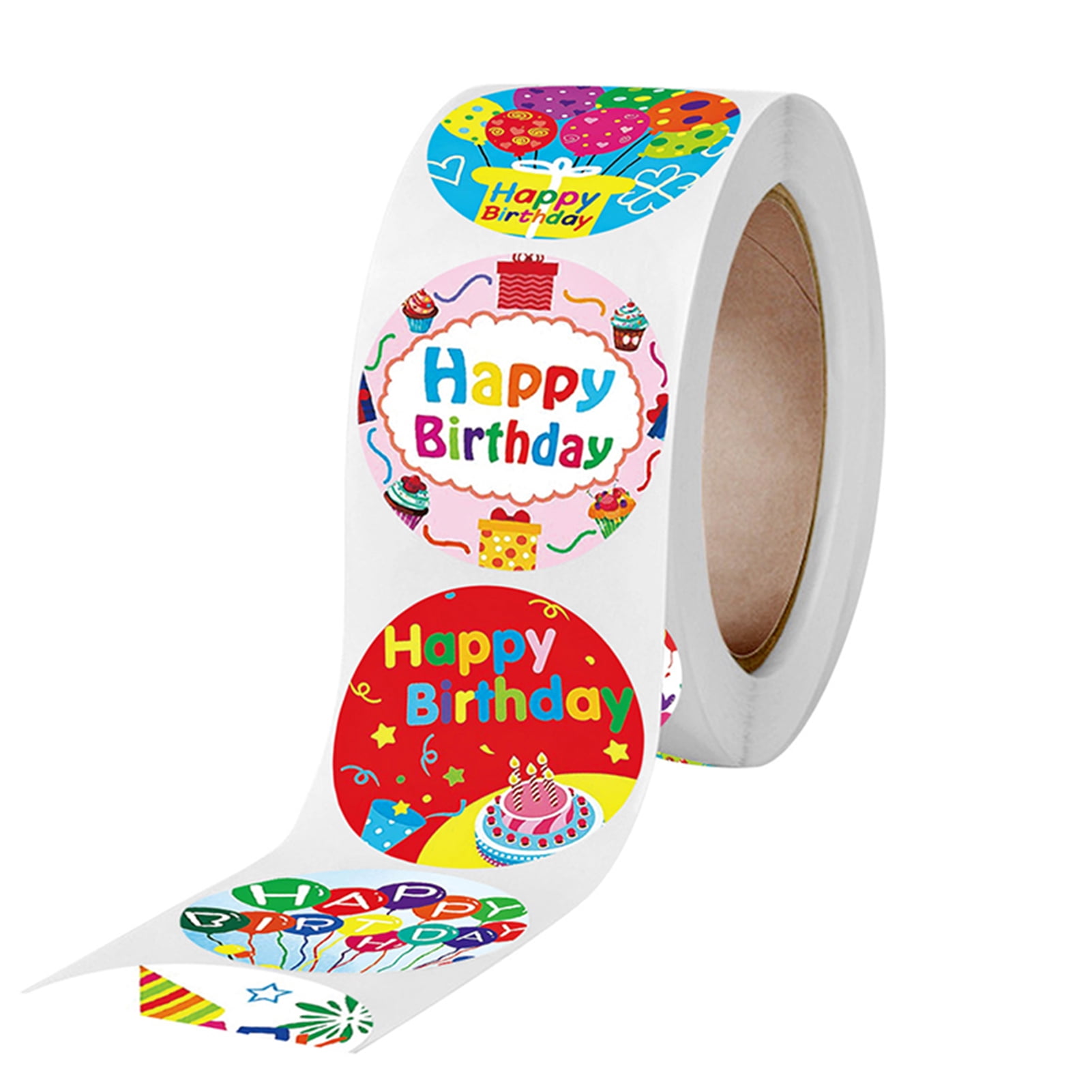 Happy Birthday Sticker Self-Adhesive Birthday Gift Sealing Stickers 1 Inch 500 Stickers per Roll with 6 Colors
