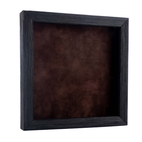 12x12 Distressed Black Shadowbox Frame - Interior Size 12x12 with 1" Usable Depth - Brown Acid-Free Suede Backing
