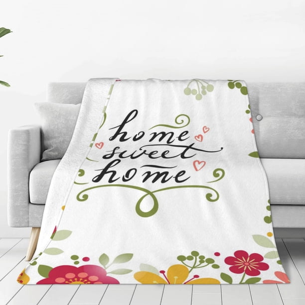 Balery Home Sweet Home Floral Manta de Felpa Suave y Acogedora – Cobija de Franela Aterciopelada para Cama, Lavable y Cálida para Sofá, Mascotas, Transpirable-40"x30"