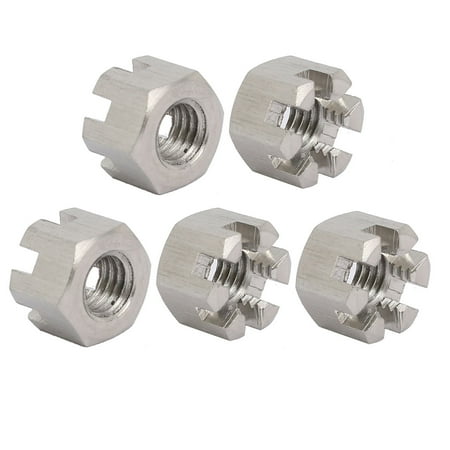 

5pcs M8x1.25mm 304 Stainless Steel Hexagon Slotted Castle Nut Silver Tone