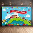 thumbnail image 6 of Colorful Vehicle Themed Backdrop Banner for Kids Happy Birthday Party Decoration Photography Props Background Party Supplies Decors, 6 of 8