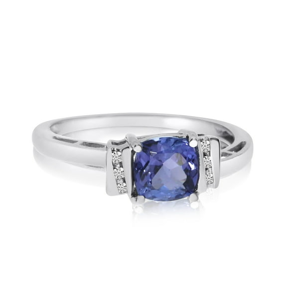 14k White Gold Cushion Tanzanite and Diamond Ring