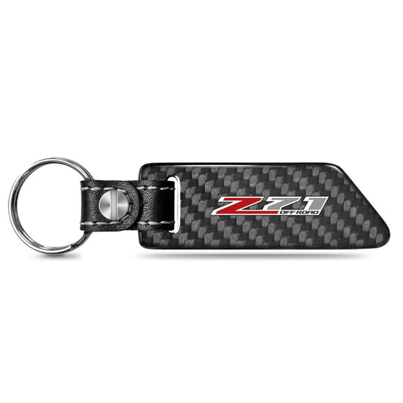 iPick Image for Chevrolet Z71 Black Real Carbon Fiber Blade Style with Black Leather Strap Key Chain, Official Licensed
