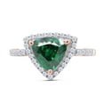 thumbnail image 2 of AFFY 5.50 Ct Trillion Cut Simulated Green Emerald & White CZ Halo Ring In 14K Rose Gold Over Sterling Silver, 2 of 7