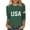 Green, variant on USA 250th Anniversary Shirt Women's Stars and Stripes Casual T Shirt Everyday Wear Modern Wardrobe Lightweight Blend Tee Comfort Fit All Day Use Crew Neck Three Quarter Sleeve Black L