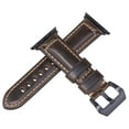 thumbnail image 2 of Genuine Leather Replacement Band Compatible For 38mm iwatch Apple Watch Series 3 To 1 Dark Green Rough Oil Wax Vintage With Black Buckle Black Connector, 2 of 3