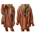 thumbnail image 3 of Women'S Cable Knit Casual Long Sleeve Loose Crew Neck Pullover Mini Sweater Dress Fall Winter Outfits Caramel Color M, 3 of 6