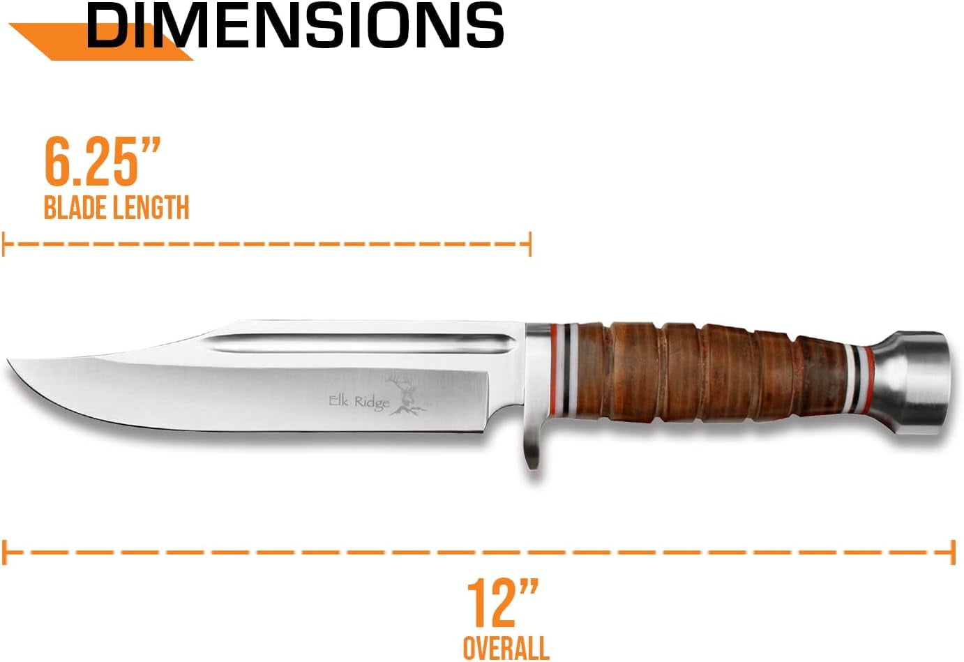 Elk Ridge ER-047 Fixed Blade Knife - 6.25" 3Cr13 Stainless Steel Blade, Black G10 Handle, Full Tang Outdoor Hunting Survival Tactical Knife with Nylon Sheath