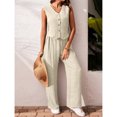 thumbnail image 3 of Ahabrexf Long Wide Leg Pants for Women Tall with Shirt Set, Loose Lapel Long Sleeve, 95% Polyester 5% Spandex, Casual 2 Pc Outfit, 3 of 7