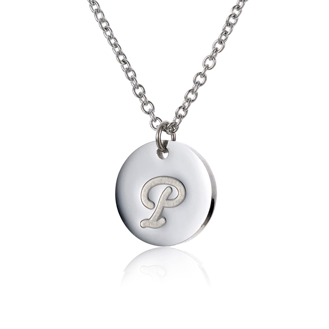 Alphabet Letter P Pendant Necklace Stainless Steel Silver Necklaces