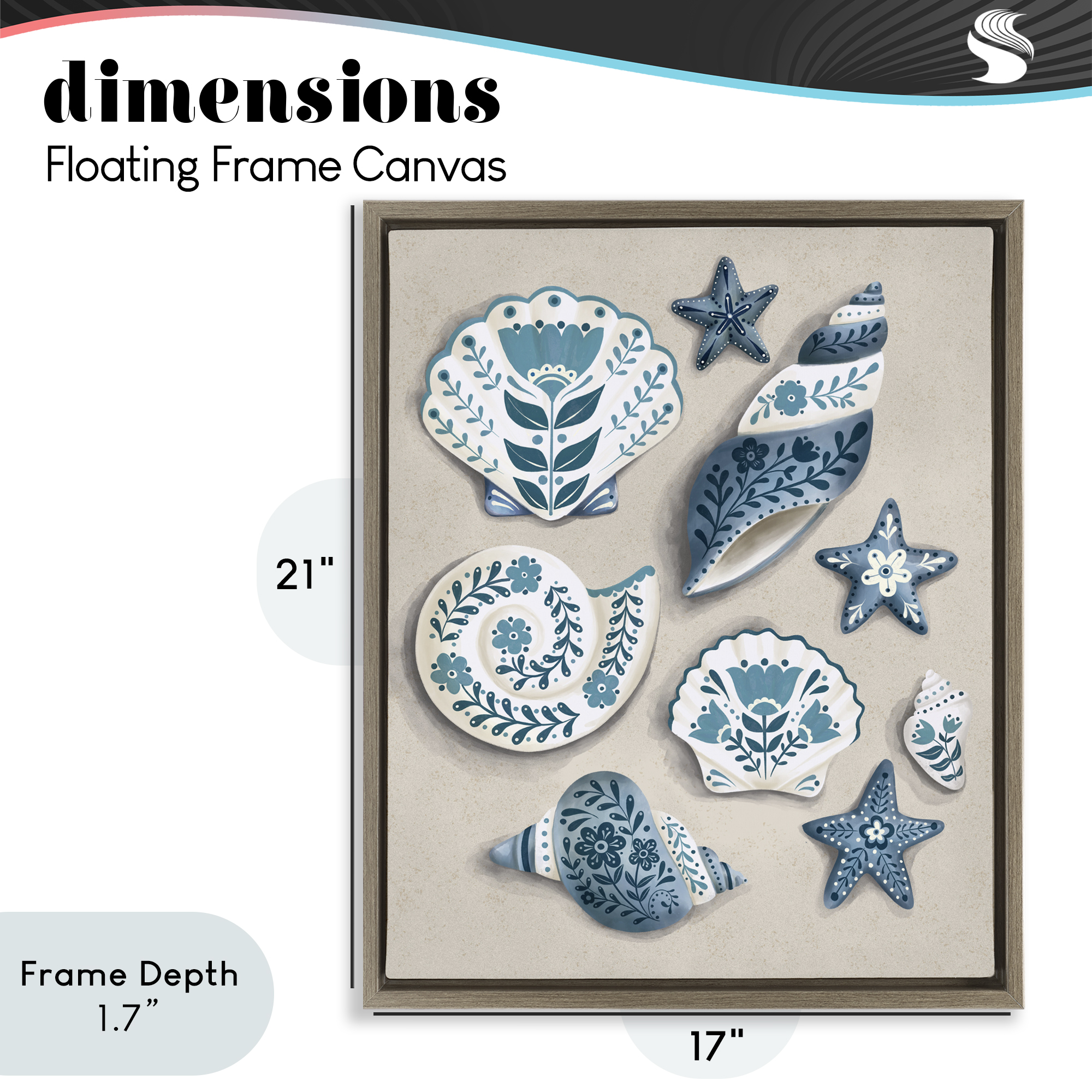 Stupell Industries Teal Nautical Floral Seashells Brown Framed Floater Canvas Wall Art, design by Penny Aguilera