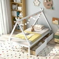 thumbnail image 2 of Costway Lit Cabane en Bois Format Simple avec 2 Tiroirs Rangement sous Toit pour Garçons et Filles Blanc, 2 of 10