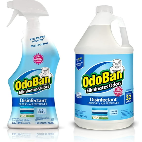 OdoBan Ready-to-Use Disinfectant and Odor Eliminator, Fresh Linen Scent, 32 oz Spray and 1 Gallon Concentrate