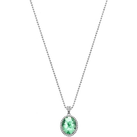 5th & Main Platinum-Plated Sterling Silver Oval Single-Cut Green Obsidian Pave CZ Pendant Necklace