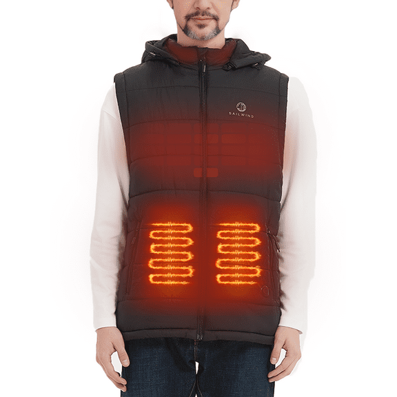 SAILWIND Men's Lightweight Heated Vest Smart Electric Rechargeable Jacket With Removable Hood (Battery Included)