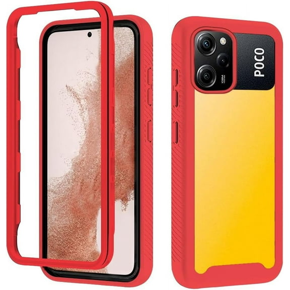 Compatible with Poco X5 Pro Case 360 Degree Full Protection Clear,for Poco X5 Pro Phone Case Silicone Support Wireless Charging Shockproof Luxury Protective Cover (Red)