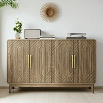 GZXS Modern 4-Door Buffet Cabinet in Walnut Finish, 55"W Storage Sideboard with Golden Metal Handles, Adjustable Shelves, Solid Wood Legs, for Home, Entryway, Dining Room