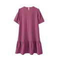 thumbnail image 6 of Lenpel Dresses for Women Trendy Button Crew Neck Short Sleeve Knee Length Midi Dresses Casual Loose Ruffle Hem T Shirt Dresses, 6 of 6