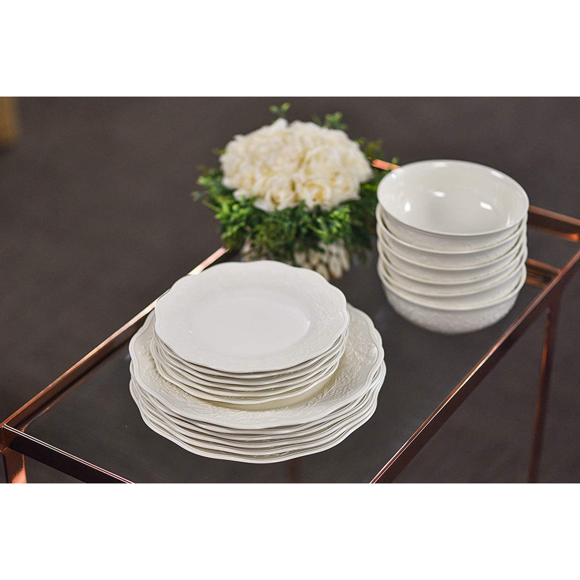 Red Vanilla EX900-018 Country Villa Dinner Set, Creamy White - 18 Piece