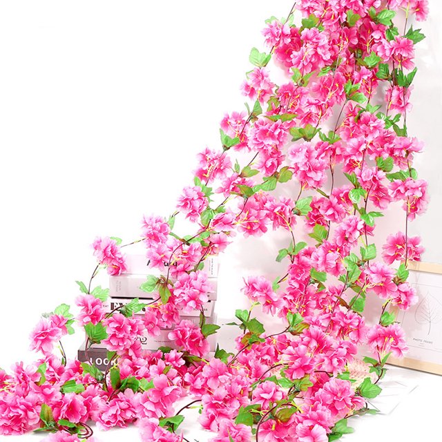 8 enredaderas artificiales de flor de cerezo de 230 cm, plantas colgantes, guirnalda de seda, flores de cerezo falsas para bodas, hogar, fiesta, jardín, artesanía, decoración artística