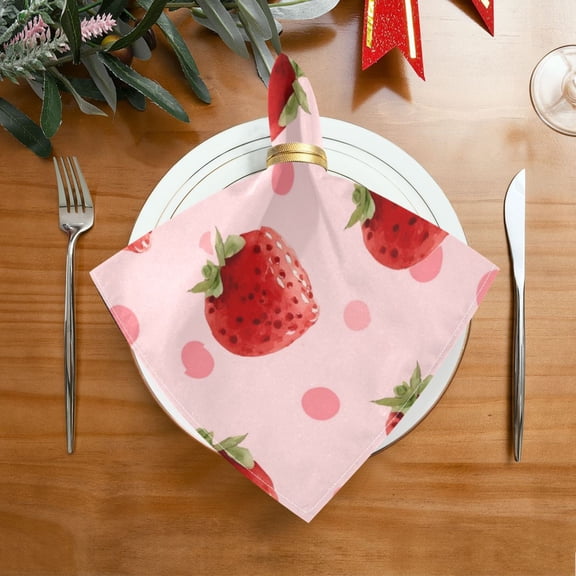 20"x20" Satin Dinner Napkin Strawberry and Pink Polka Table Napkins for Wedding Birthday Restaurant Party Tableware Decoration 1 Pack