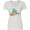 thumbnail image 3 of Inktastic Aloha- in Cursive with Pineapple Rainbow Colors Women's V-Neck T-Shirt, 3 of 5