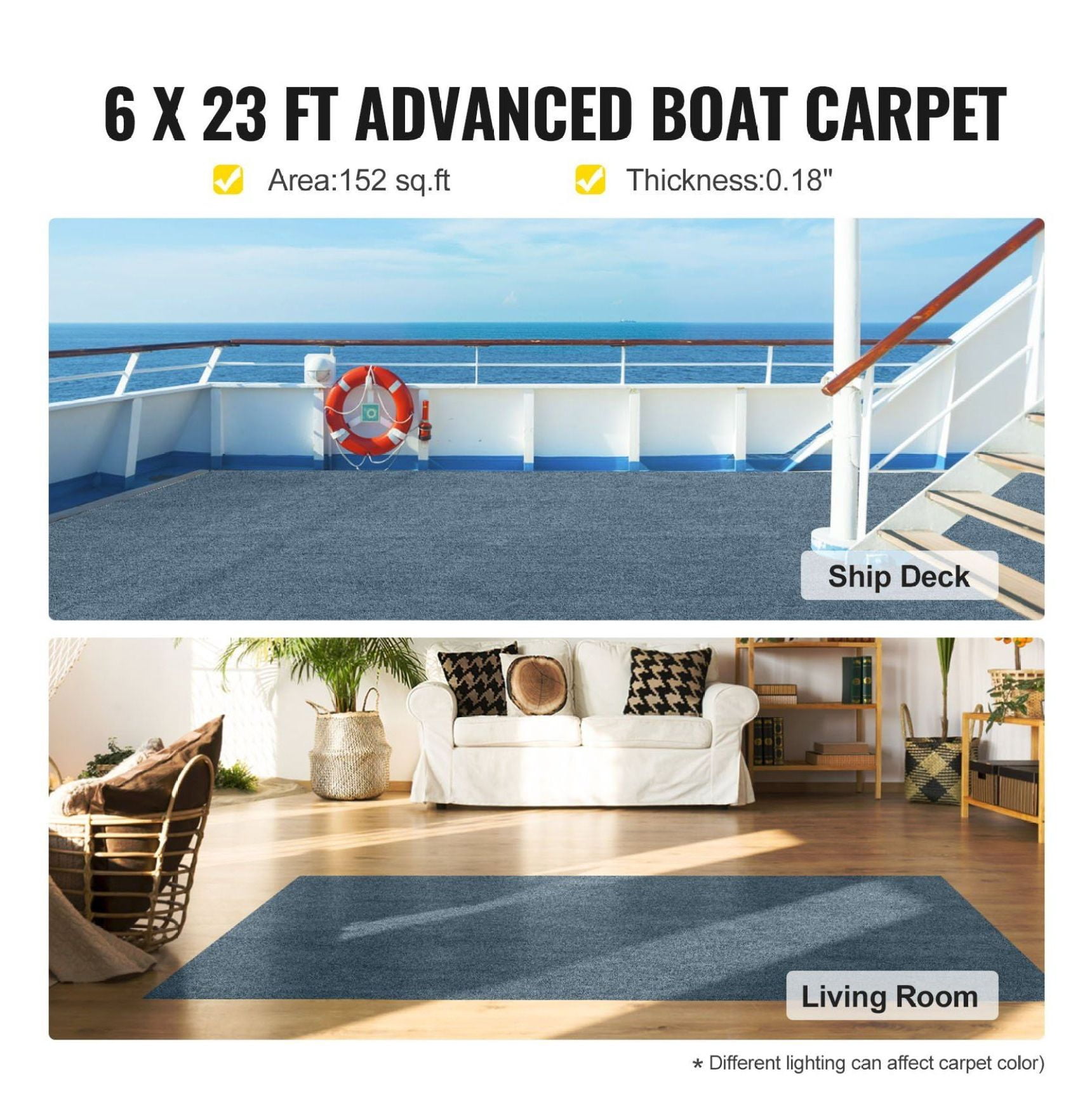 Gray Marine Carpet 6 ft x 23 ft Boat Carpet Rugs Indoor Outdoor Rugs for Patio Deck Anti-Slide TPR Water-Proof Back Cut Outdoor Marine Carpeting Easy Clean Outdoor Carpet Roll 22.9 Ft