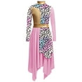 thumbnail image 4 of Aislor Girls Metallic Liturgical Praise Dance Dress Long Sleeve Printed Asymmetrical Worship Church Robe Pink 16, 4 of 7