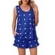 thumbnail image 1 of Women Heart Print Ruffle Pajamas Set Crewneck Tank Top Slant Pocket Shorts 2 Piece Sleepwear Loungewear Blue XL, 1 of 6