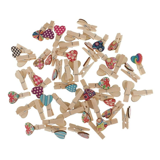 50 pinzas para fotos, mini pinzas de madera de colores, pinzas para manualidades con forma de corazón