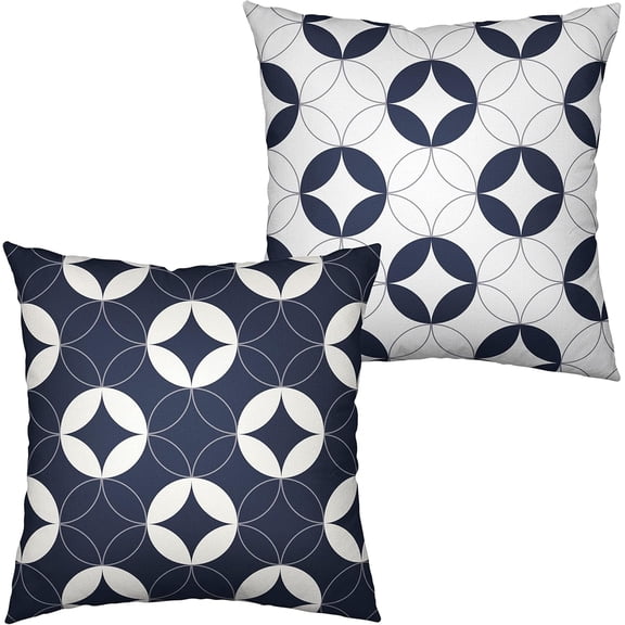 Modern Art Geometry Pattern Pillow Covers 16x16 Aesthetic Home Decor Pillowcase White and Dark Blue Circle Throw Pillow Covers Set of 2 for Living Room Outdoor Car