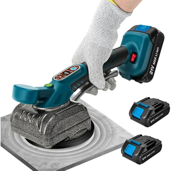 Tile Vibrator Leveling Machine, Cordless Battery Powered Tiler Vibrator Tool with 5 Adjustable Speed, 5.2in Suction Cup & 176lbs Adsorption, Digital Display, 2x 2.0Ah Batteries