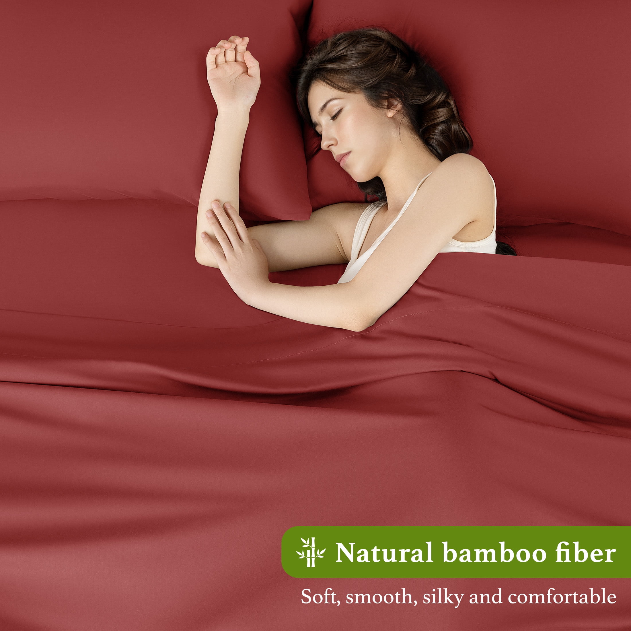 Baauye Cozy Bamboo Sheets Set, 4-Piece Queen Sheet Set with 16" Deep Pockets, Soft and Breathable Bed Sheets, Burgundy
