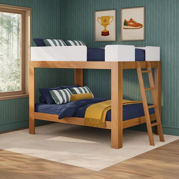 Max & Lily Mid-Century Modern Full Over Full Bunk Bed, White/Pecan