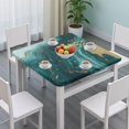 thumbnail image 3 of Teal Gold Marble Pattern Square Fitted Tablecloth with Elastic Edge,Square Table Cover,Washable Elastic Table Cover for Home Kitchen Party Decor 34"x34", 3 of 6