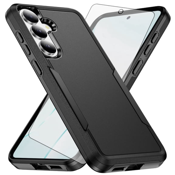 Heavy Duty Phone Case compatible with Samsung Galaxy S26 Plus 5G, Tempered Glass Screen Protector, Rugged Shockproof Hard Protective Drop Proof Full Body Cover